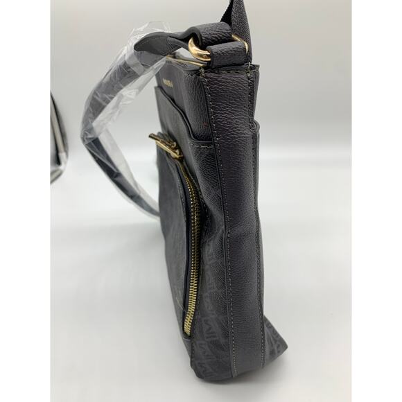 Isaac Mizrahi Live Crossbody Bag Women Multi Pouch Signature Canvas Gray Purse - Picture 9 of 11